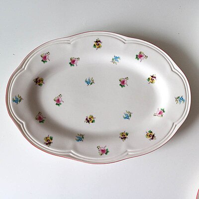 Ensemble de Table de Style campagnard à bord rouge/bol en céramique bol à soupe ménage: Plate 26.4x18.4cm