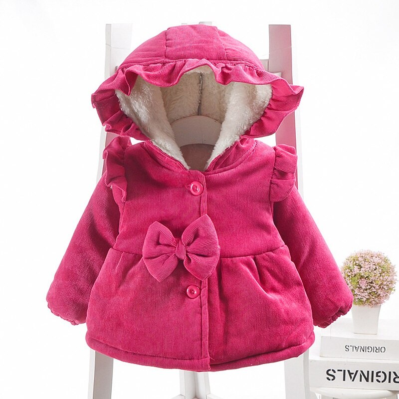 Kinderen Warme Winter Jassen Voor Baby Meisjes Baby Kids Ruche Boog Hooded Thicken Fluwelen Parka Prinses Uitloper Casaco S9796: Rose / 18m