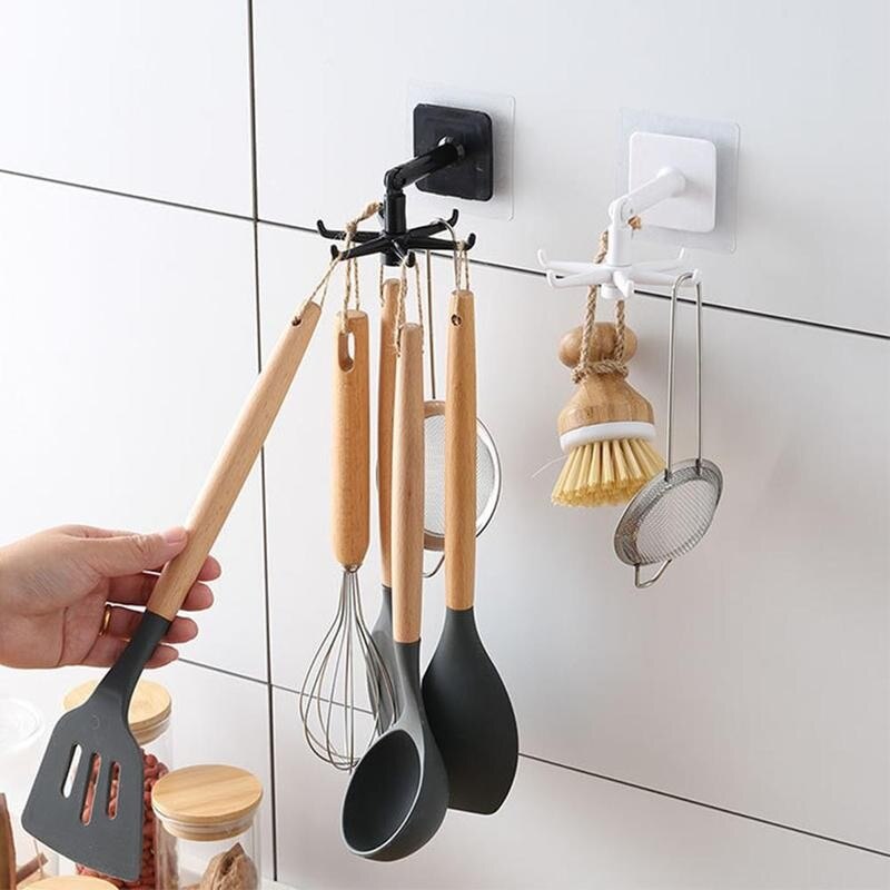 Kitchen Rotate Storage Rack 360 Degree Rotate Storage Hanging Hook Closet Clothes Shelf Bath Supplies 6 Claw Rotate Storage Rack