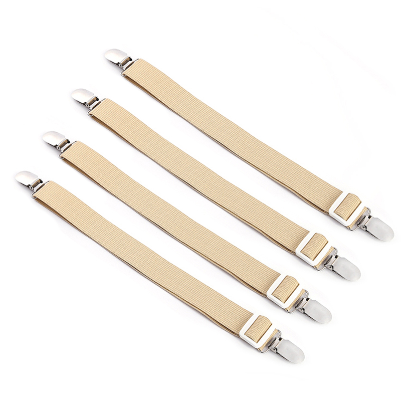 4pcs Adjustable Elastic Mattress Cover Corner Holder Clip Bed Sheet Fasteners Straps Grippers Suspender Cord Hook Loop Clasps 35: Khaki