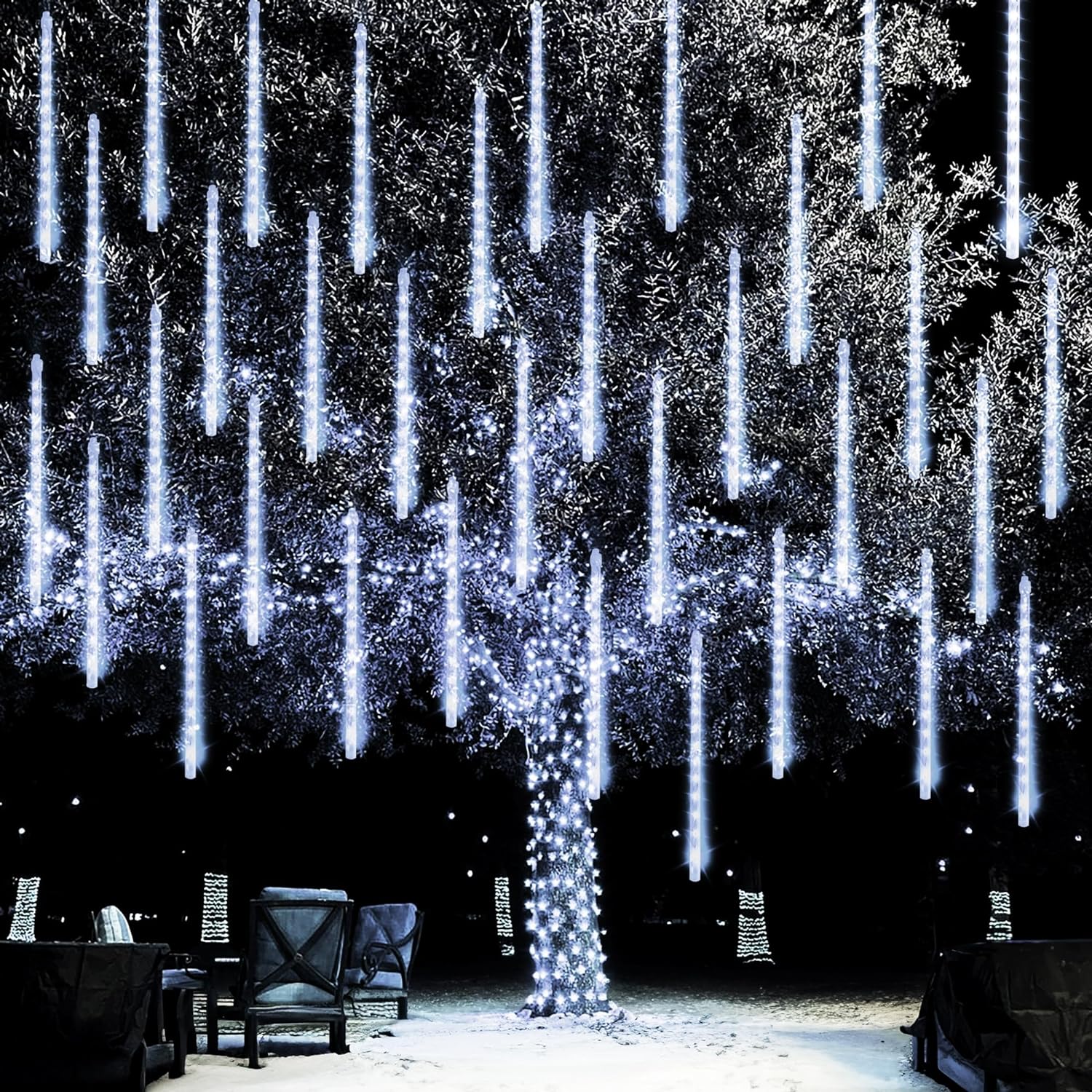 Luces de lluvia de meteoritos, cadena de luz LED impermeable, cielo estrellado, calle, Navidad, patio, jardín, decoración colgante de árbol: changeable / enchufe europeo