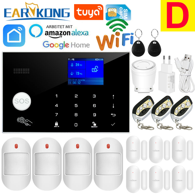 Wifi GSM Alarmsysteem 433 MHz Thuis Inbreker Beveiligingsalarm Draadloze bedrade detector RFID Touch-toetsenbord Temperatuur Vochtigheid Alexa