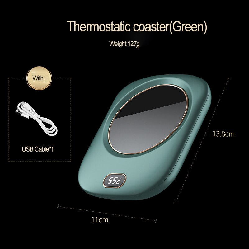 Smart Coffee Mug Cup Warmer Heating Coasters USB Charging Milk Tea Water Constant-temperatures Mug Set For Home Heating Mugs Pad: Green