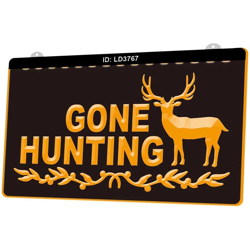Ld3767 gonna hunting deer 3d graveerbare led-lichtborden in meerdere kleuren, gratis in de winkel