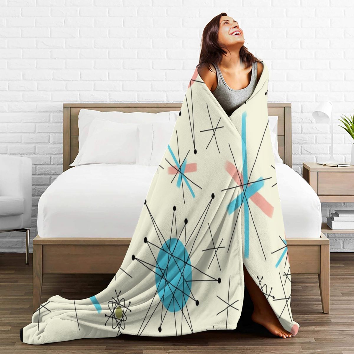 Retro Atomic Dekens Flanel Decoratie Klassieke Plaid Multifunctionele Warm Gooi Deken Voor Thuis Auto Quilt