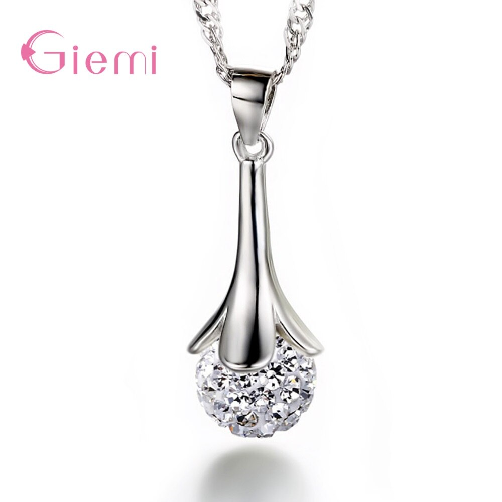Shinning balle pendentif colliers boucles d'oreilles ensemble de bijoux femmes 925 en argent Sterling chaîne colliers pour la fête de mariage