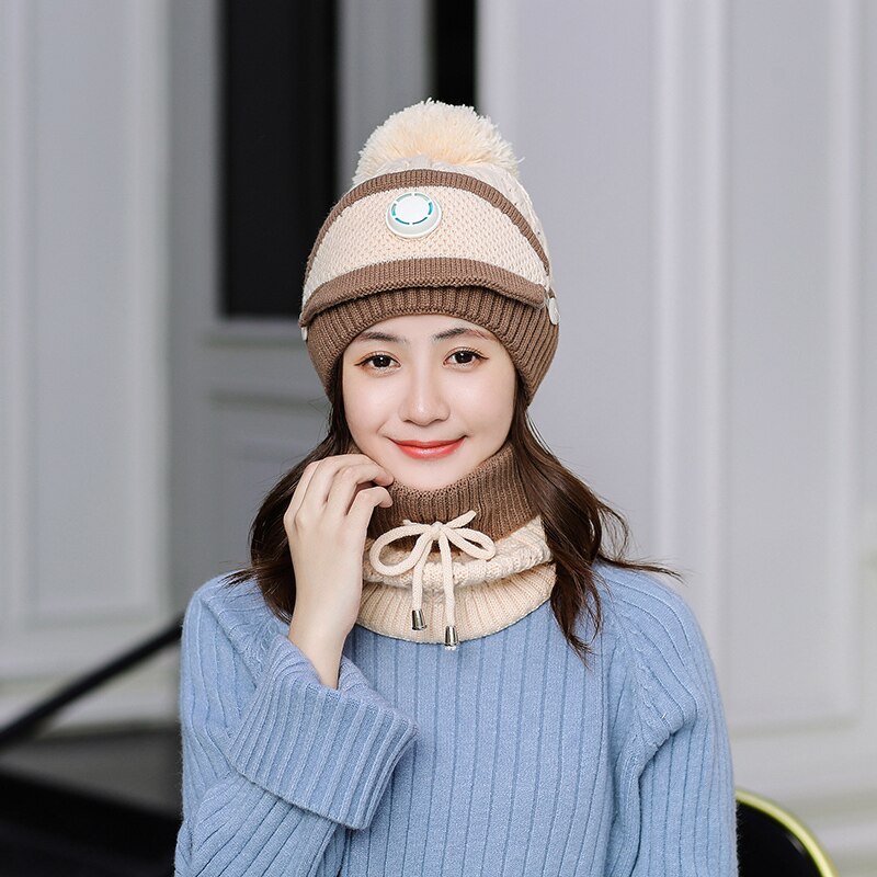 2 stuks winter hoed sjaal set warme gebreide dikke beanie sjaals gebreide muts voor mannen, Rood, M