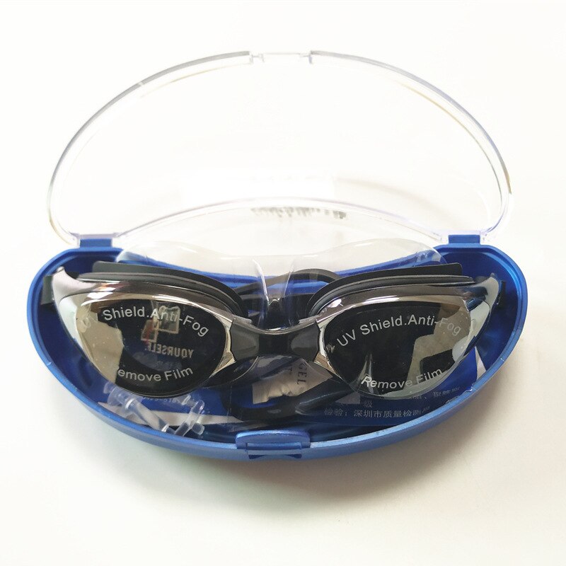 Stil vandtætte anti-dug galvaniseringsbriller boxed box bære behagelig justerbar klar almindeligt glas svømmebrille