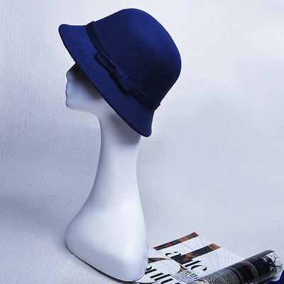 BINGYUANHAOXUAN Vrouwen Vintage Voelde Ronde Cloche Hoed Bloem Boog Fedora Bowler Caps: 8