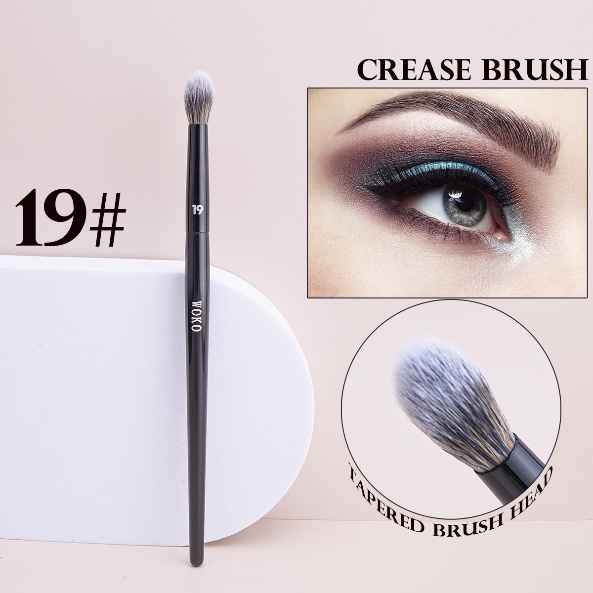 WOKO 19 Brocha para pliegues Sombra de ojos Brocha para mezclar manchas Brocha de maquillaje Cónico Preciso Sombra de ojos en polvo Brocha para pliegues: Negro