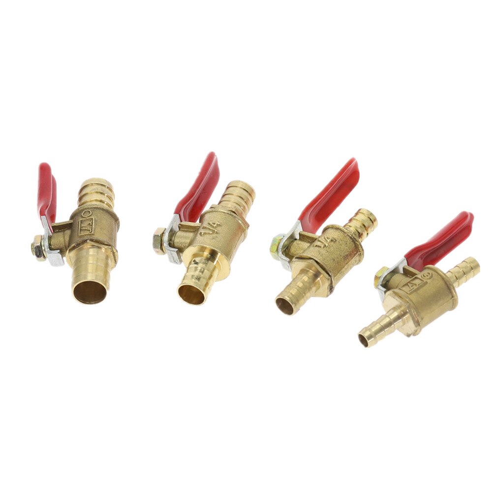 red handle Valve 6mm-12mm Hose Barb Inline Brass Water Oil Air Gas Fuel Line Shutoff Ball Valve Pipe Fittings