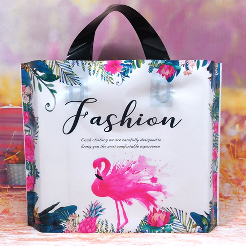 10 Stks/partij Flamingo Dikke Plastic Boodschappentassen Plastic Tas Met Handvat Draagtas Dikke Boutique Kleding Verpakking