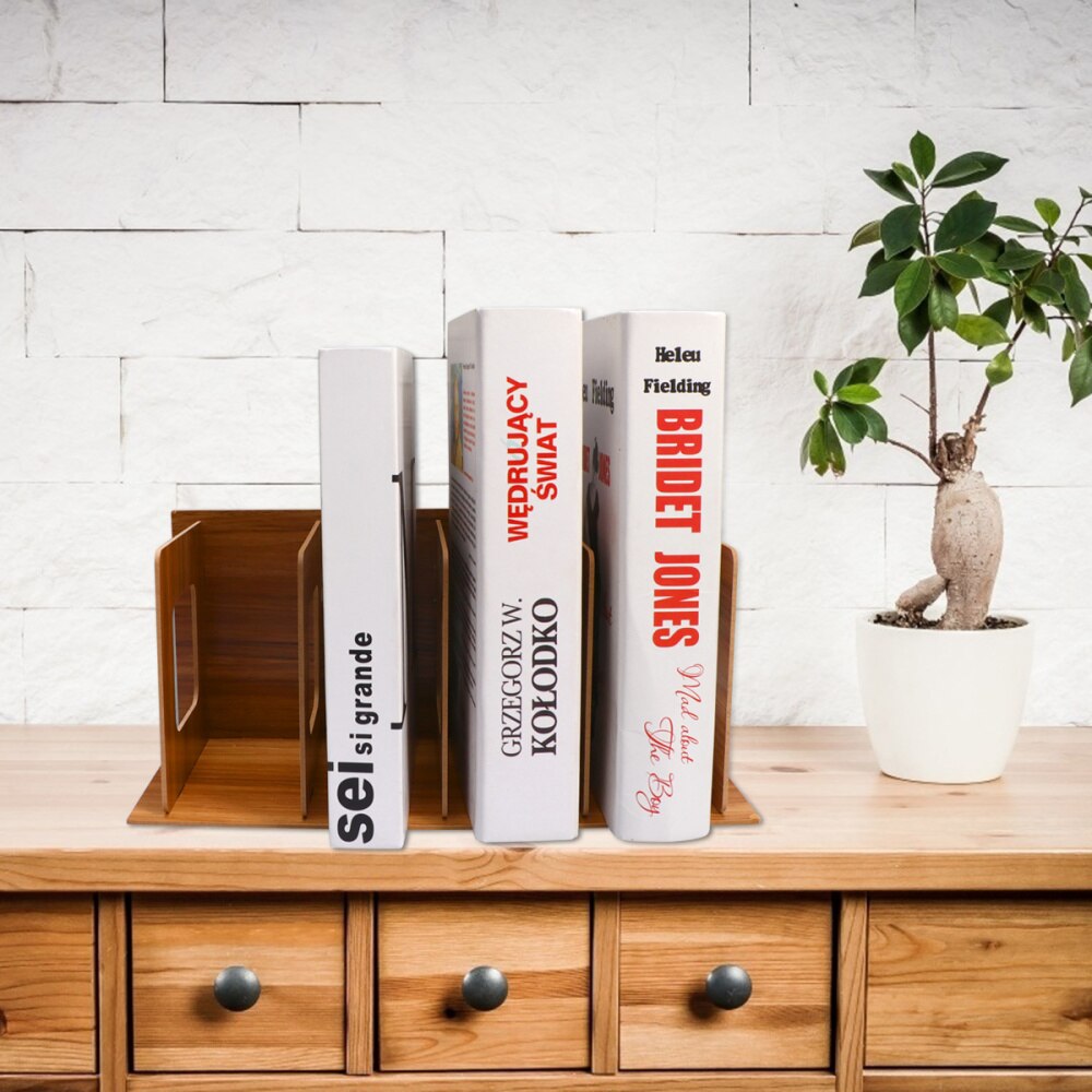 DIY Wooden Bookends Nonskid Heavy Duty Book Ends Supports Home Storage Rack for Books DVDs Magazines (Black)