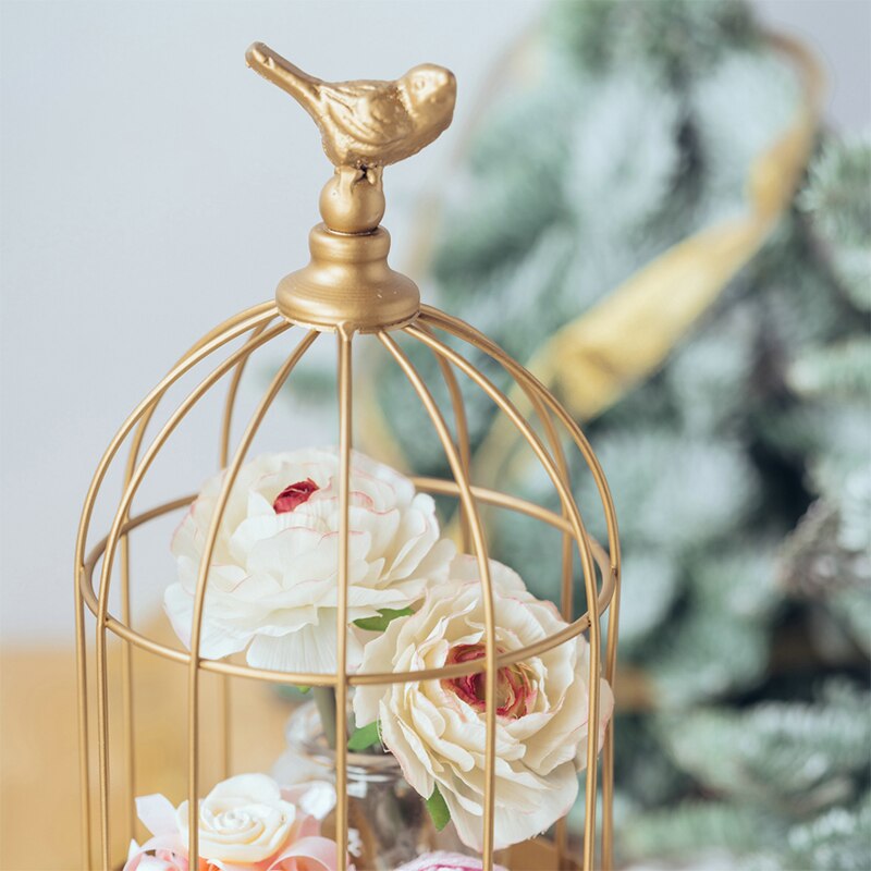 Retro ins bird cage decoration golden wrought iron bird cage rack wedding desktop metal decoration