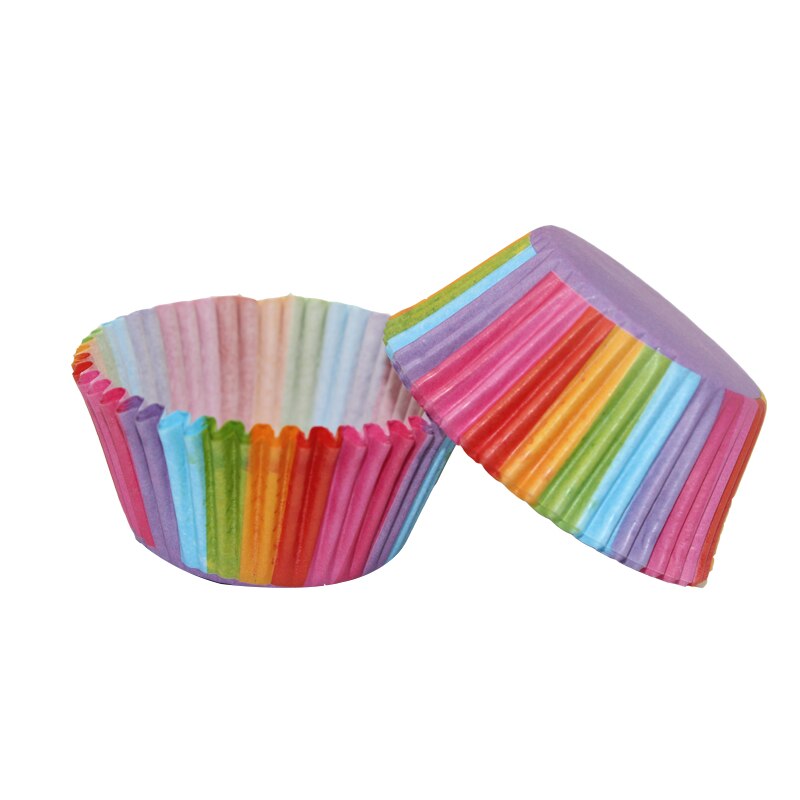 100 stuks kleurrijke regenboog papieren cake cupcakevormpjes bakvorm muffindoos vormpjes feestschaal cakevorm decoratiegereedschap 11