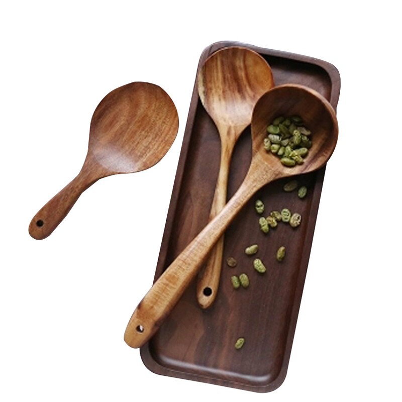 Vajilla de madera teca tailandesa Natural, cuchara, cucharón, colador de arroz largo, colador de sopa, cucharas de cocina, juego de herramientas