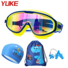 Yuke Waterproof Silicone Kids Swim Goggles for Children swimming glasses with Earplug Nose Clip Swim cap bag Set pool Eyewear: Blue