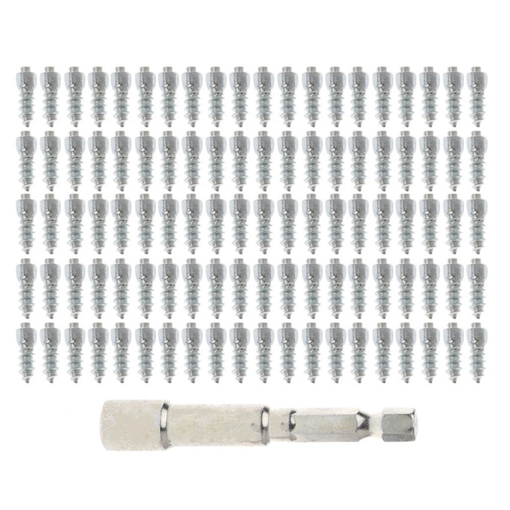 Auto Car SUV ATV 100 Pcs Stud Screw 12mm Anti-Slip Screw Stud Wheel Tyre Snow Tire Spikes Trim and Installation Tool