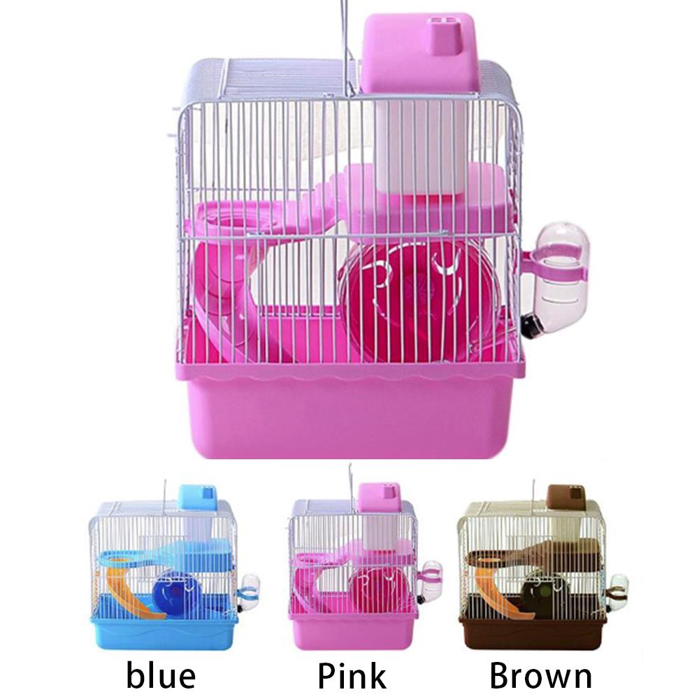 Jaula para ratas, casa para ratones, 2 pisos, almacenamiento de 3 colores, suministros para mascotas, para exteriores, lujosa jaula portátil para hámster, portador de botellas de agua