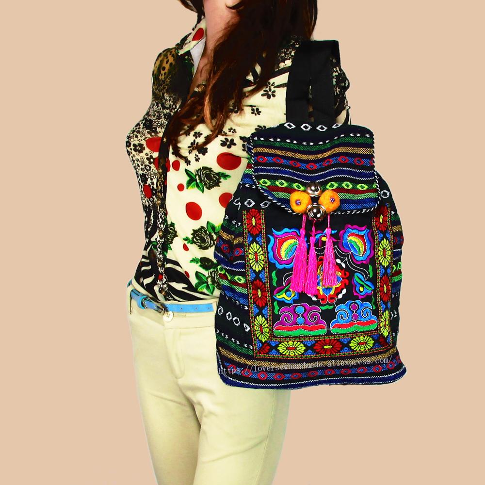 Hmong-mochila étnica Bohemia con bordado de la India, bolso bohemio hippie, mochila, tamaño L, SYS-170E