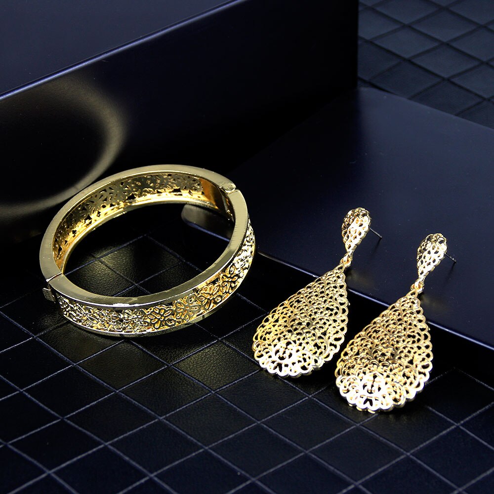 Sunspicems arabesque moslim gouden marokkaanse armband oorbel voor vrouwen algerije bruiloft sieraden holle bloem bijoux bruids