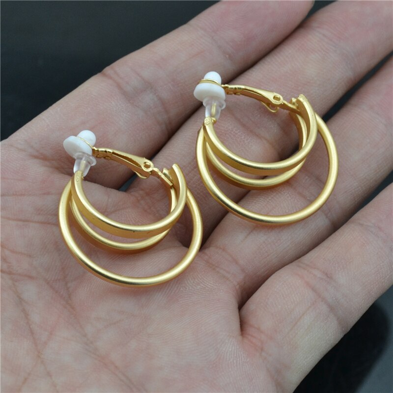 Clipped on the ears Non pierced Earrings for women Small circle Matt Round Jewelry Temperament Ladies Earrings
