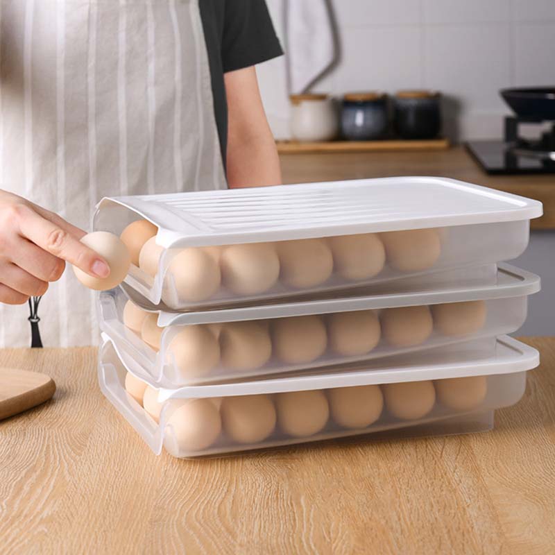 Kitchen Auto Scrolling Egg Storage Holder Egg Storage Rack Refrigerate Food Dispenser Plastic Space Saver Organizer Container