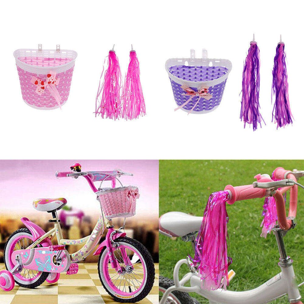 Cykel lyserød styrkurv + retro kvaster streamers til børn cykler trehjulede scootere
