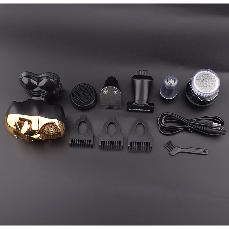 Waterproof 6 In 1 Shaver Skull Shaver Electric Razor USB Rechargeable Trimmer For Men Floating Heads Beard Trimmer Halloween
