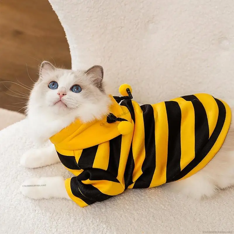 Disfraz de abeja para perro, sudaderas con capucha de Halloween para mascotas, vestido de Cosplay suave para Halloween y Navidad, ropa de Cosplay con capucha para perro, gato y cachorro