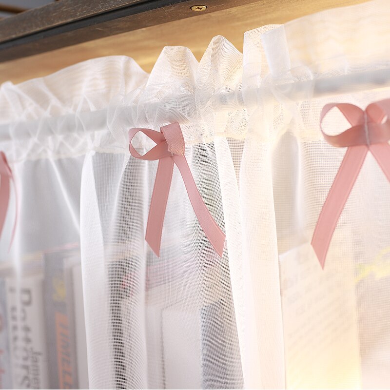 Cortina de tul blanca para cocina, cenefa Pastoral para puerta de café, embellecedor Floral, transparente, decoración de ventana