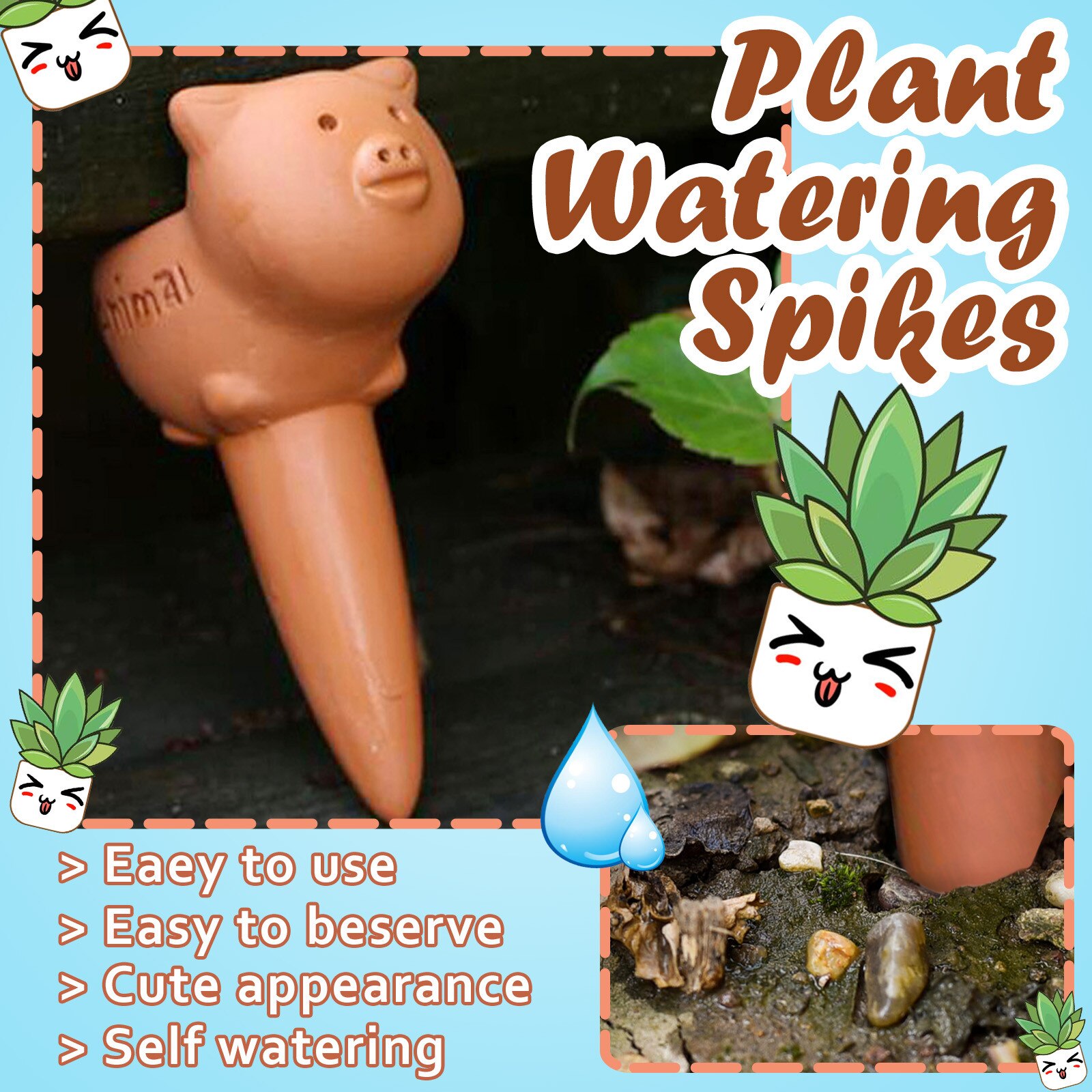 Animal Shape Plant Watering Spikes Self Watering Spikes Terracotta Plants Automatic Flower Garden Adjustable Watering Device: A