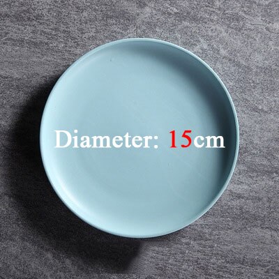 Shooting Photography Food Tableware Solid Color Ceramic Plates Simple & creativity Beef Plate Round Dessert Dish Salad Dishes: Light Blue 15cm