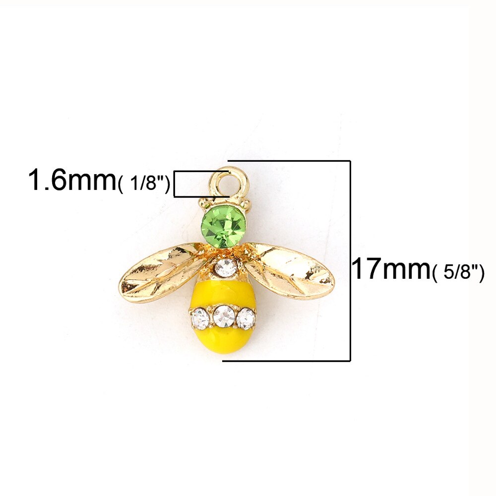 Doreenbeads charms bi dyr zink baseret legering klar rhinestone emalje vedhæng smykker til gør-det-selv smykker fremstilling 17mm x 15mm,10 stk.