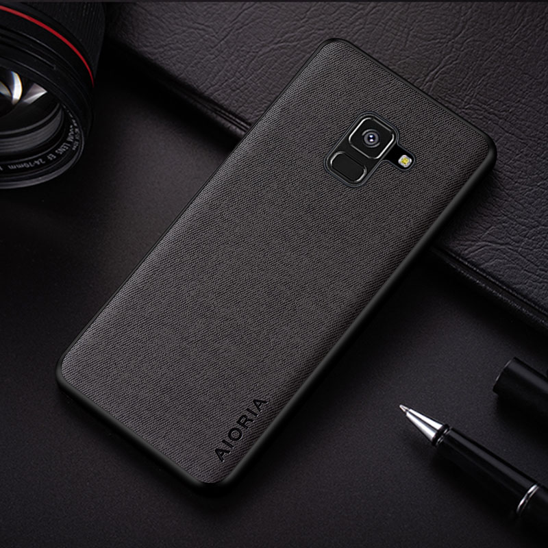 Hülle für samsung Galaxis  a8 a8 Plus, schlicht, stoßfest, leicht, einfarbig, textil-leder-bezug: A8 Plus 2018 (a730) / Dunkelgrau
