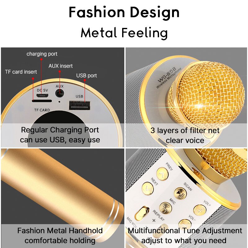 Wireless Bluetooth Microphone Speaker Handheld Microphone Karaoke Mic Music Player Singing Recorder KTV microfone