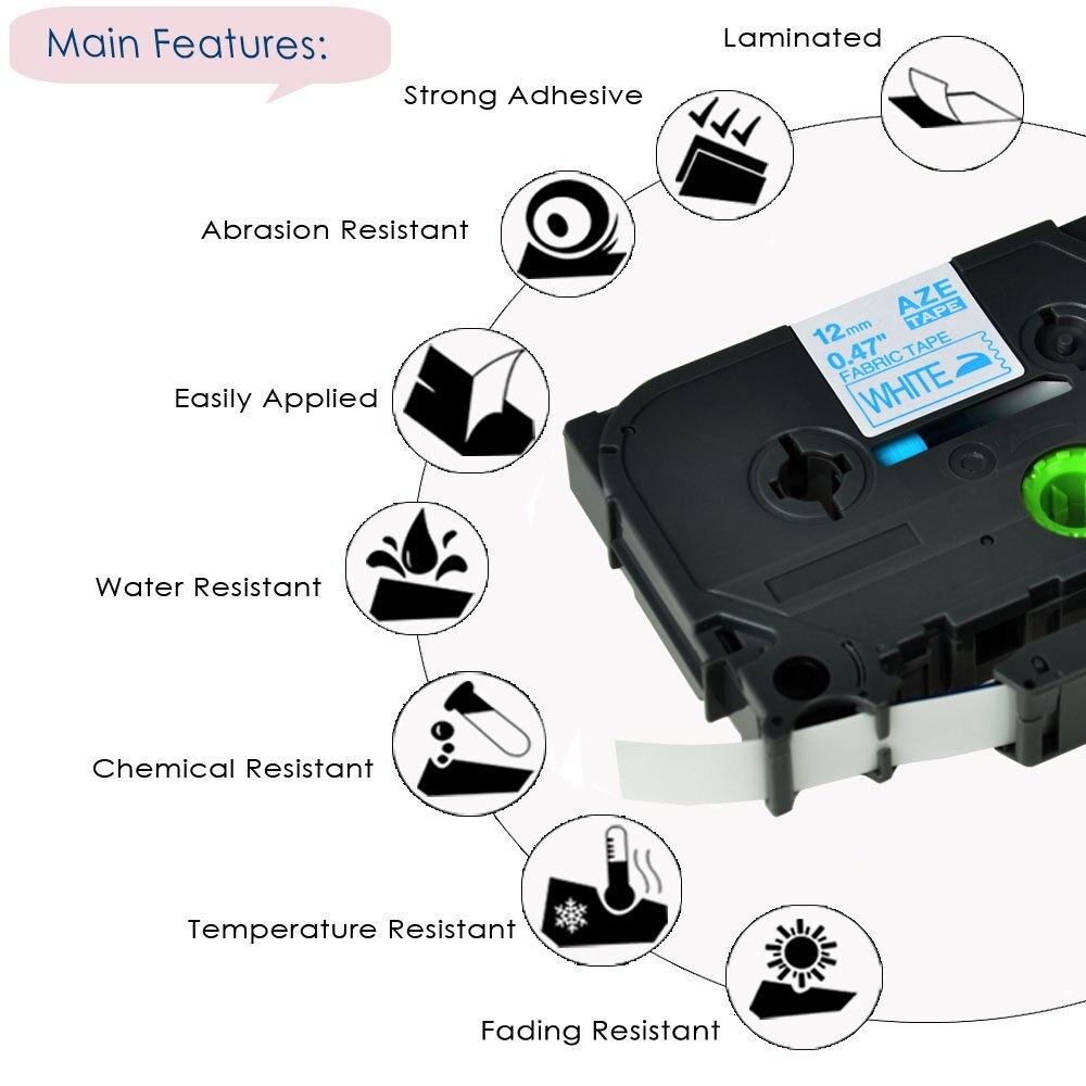 Fimax 3Pcs TZe-FA3 TZ-FA3 Compatible for Brother P-touch Fabric Iron-on tze tape TZeFA3 fa231 12mm Brother P touch Label Printer