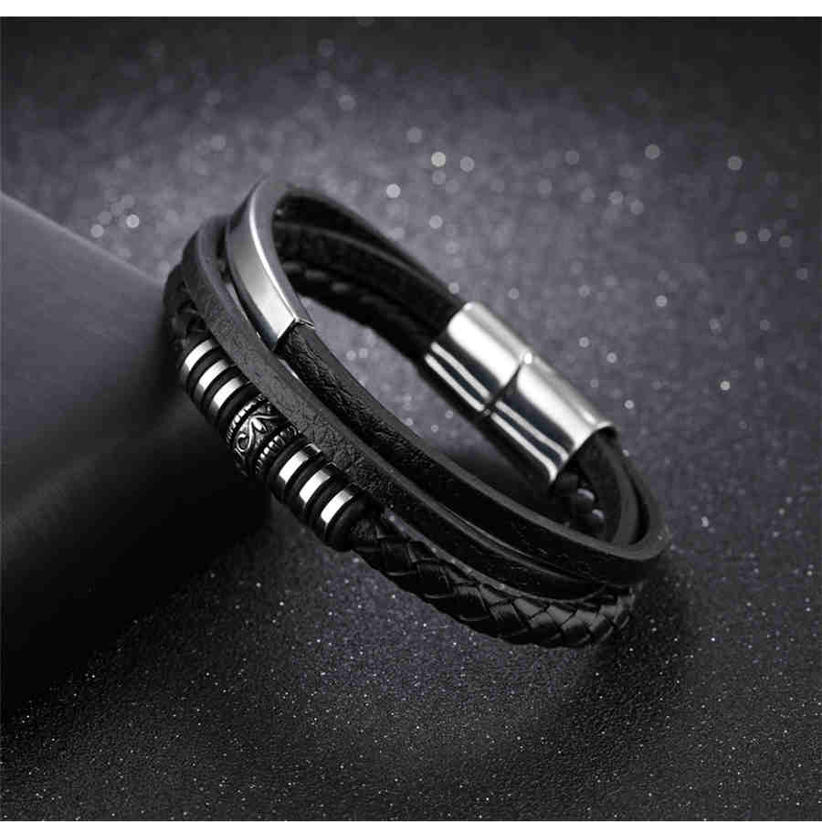 XQNI Top Mans Lederen Armband Roestvrij Staal Zwarte Kleur Magneet 200mm Accessoires Sieraden Voor