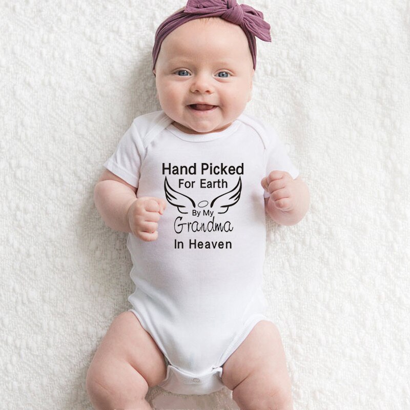 Body en coton pour bébé | Combinaison pour -né, taillée à la main pour la terre et ma grand-mère du ciel, vêtements d'été blancs à manches courtes