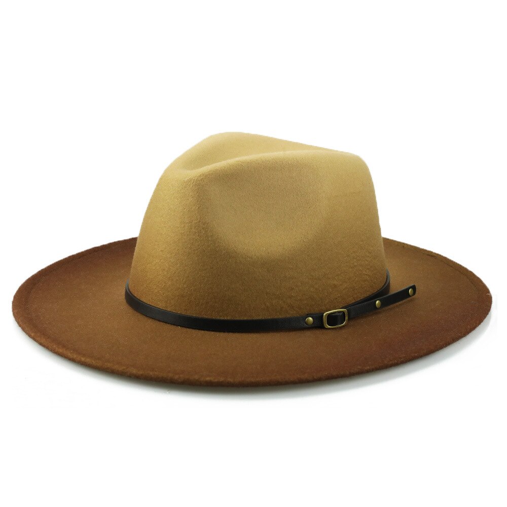 Nowy wełniany kapelusz gradient filcowy kapelusz jesienno-zimowy duży rondo męnarty i żeńnarty jazzowy kapelusz dwukolorowy kapelusz w stylu brytyjskim: biały