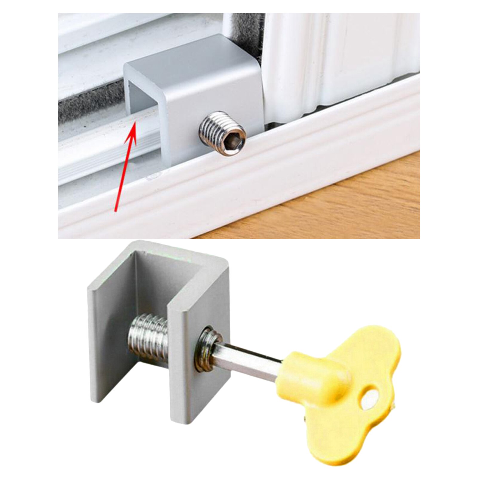 Security Sliding Door Window Lock with Keys Aluminum Alloy Door Frame Security Lock Door Frame Guard Stopper for Home Office
