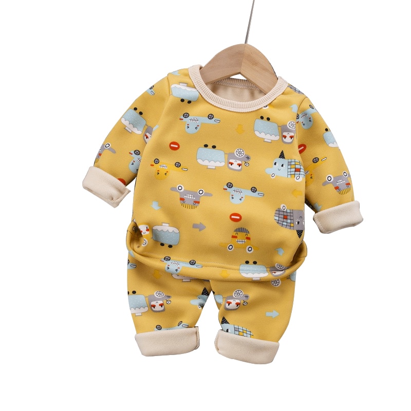 Poikavauva syksy ja talvi sametti paksu puuvilla alusvaatteet puku pojalle söpö sarjakuva kuvio rento lämmin pyjama puku