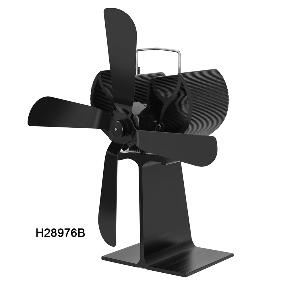 Heat Powered Stove Fan 4 Blades Log Wood Burner Quiet Black Home Fireplace Fan Efficient Heat Distribution: H28976B