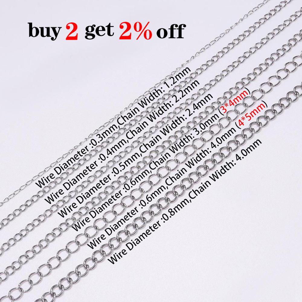 5M/Lot Stainless Steel Necklaces Chains 1.2 2.2 2.4 3.0 4.0mm Bulk Jewellery Chain For DIY Jewelry Making Findings Accessories