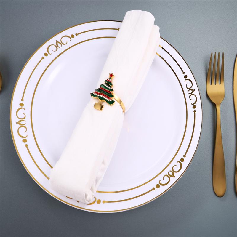 Anneaux de serviette avec tête de cerf de noël en alliage avec arbre de noël, porte-serviettes avec boucles, décorations de Table pour mariage et fête