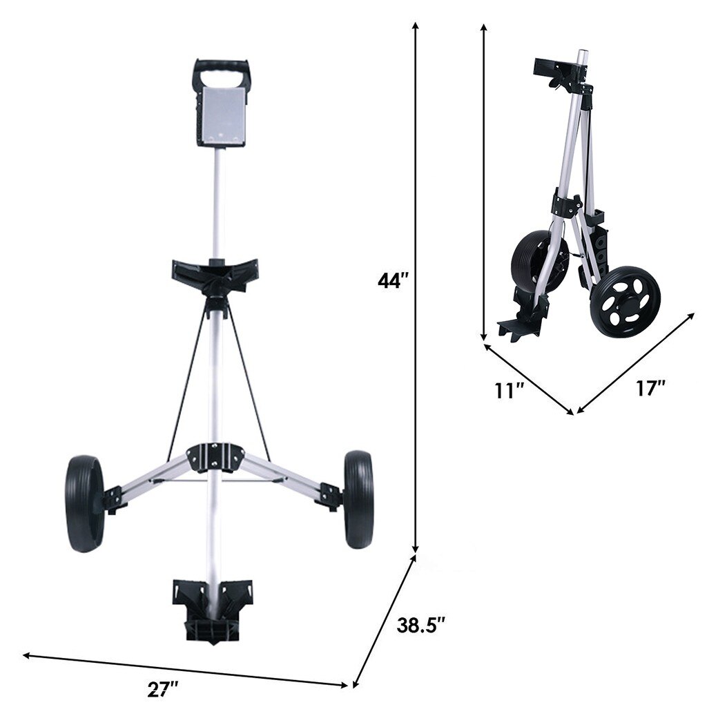 Golf Push Cart Swivel Foldable Foldable 2 Wheel Push Pull Golf Cart /cup Holder Trolley Swivel Steel Light Stand Cart