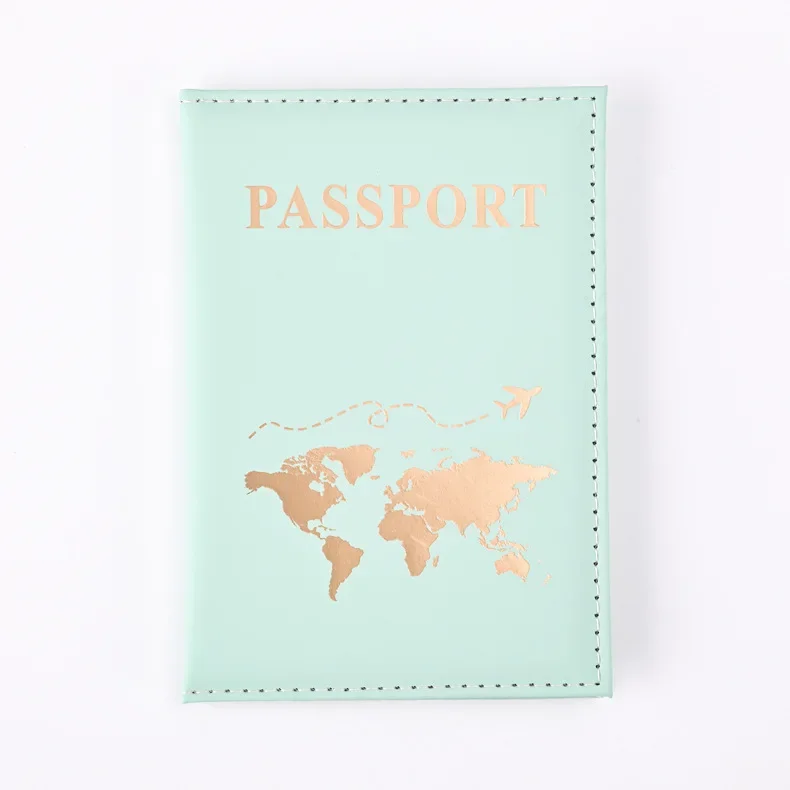 Funda dorada para pasaporte de viaje para hombre y mujer, funda de cuero PU con mapa de billetes, fundas para pasaporte, accesorios protectores para pasaporte: Verde