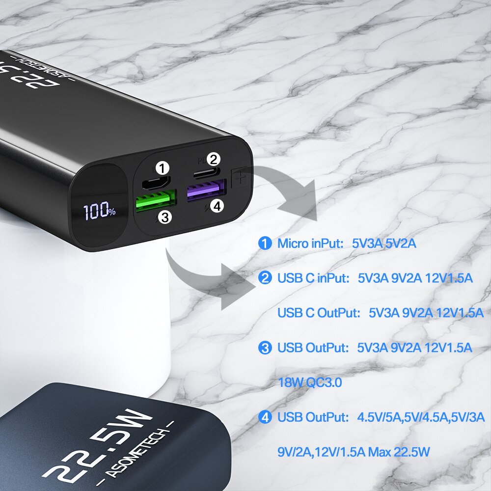Power Bank 20000mAh Portable Charger 22.5W QC3.0 SFC PD USB Type C Fast Charging PowerBank 20000 mAh for iPhone External Battery