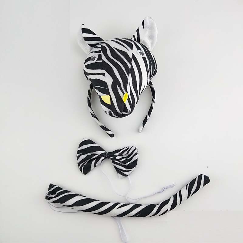 Fest børn voksen tegneserie zebra øre pandebånd hale slips fødselsdag dyr cosplay hårbånd plys halloween fødselsdag: 5