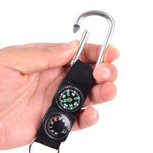 Mini Karabijnhaak W/Sleutelhanger Kompas Multifunctionele 3 In 1 Camping Klimmen Wandelen Thermometer Hanger Key Ring Black